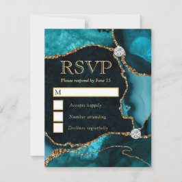 エレガントなターコイズとゴールドのフェイク グリッター マーブル アゲート 出欠カード