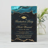 エレガントなターコイズとゴールドのマーブルアゲート卒業 招待状 (スタンド正面)