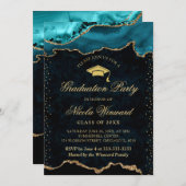 エレガントなターコイズとゴールドのマーブルアゲート卒業 招待状 (正面/裏面)