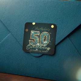 エレガントなターコイズとゴールドのモザイク 50歳の誕生日パーティー スクエアシール