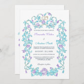 エレガントなターコイズとパープルの結婚式 招待状 (正面/裏面)