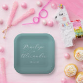 エレガントなターコイズのカリグラフィー ペーパープレート (パーティー)