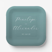 エレガントなターコイズのカリグラフィー ペーパープレート (正面)