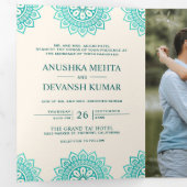 エレガントなターコイズの曼荼羅 伝統的なインドの結婚式 三つ折り招待状 (内部最初)