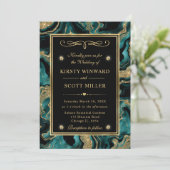 エレガントなターコイズの箔と金のグリッターアゲートのウェディング 招待状 (スタンド正面)