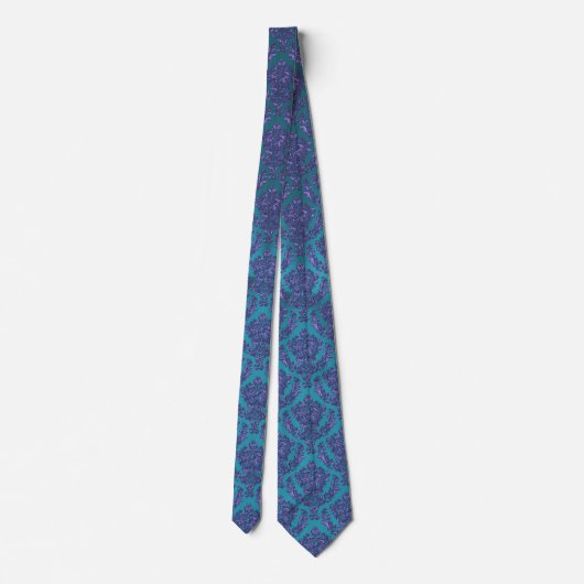 エレガントなターコイズの紫色のダマスク織のプリント ネクタイ (裏面)