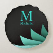 エレガントなターコイズの花のパーソナライズなモノグラム ラウンドクッション (裏面)