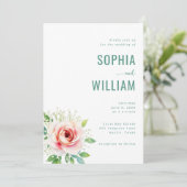 エレガントなターコイズの花の結婚式招待状 招待状 (スタンド正面)