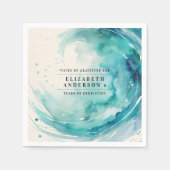 エレガントなターコイズの退職 波 オーシャン ウォーターカラー スタンダードカクテルナプキン (正面)