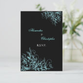 エレガントなターコイズは渦巻きまRSVPを結婚します 出欠カード (スタンド正面)