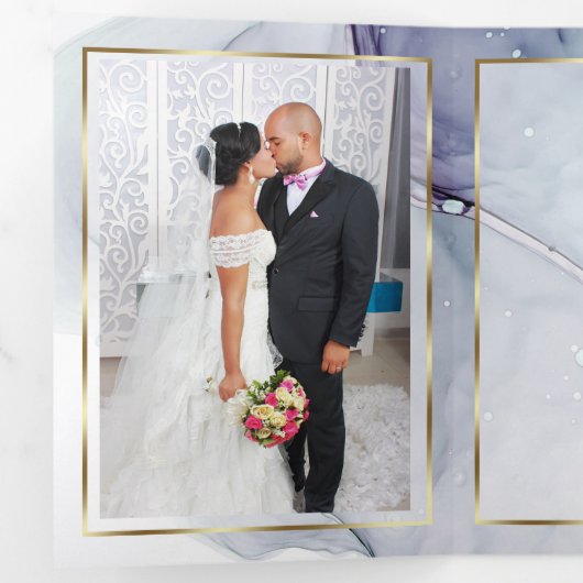 エレガントなターコイズアメシスト抽象インク 三つ折り招待状 (内部最初)