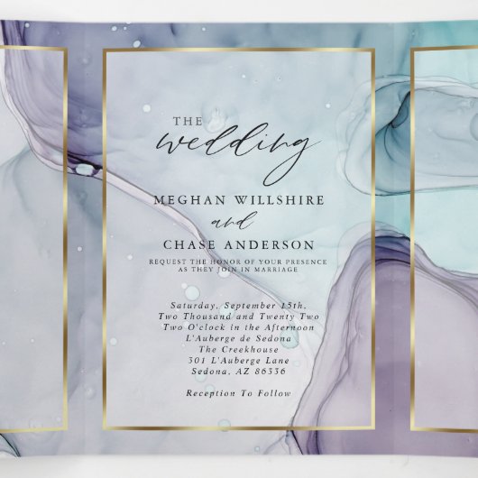 エレガントなターコイズアメシスト抽象インク 三つ折り招待状 (内部中)