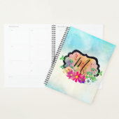 エレガントなターコイズウォーターカラーの花のモノグラム プランナー手帳 (ディスプレー)