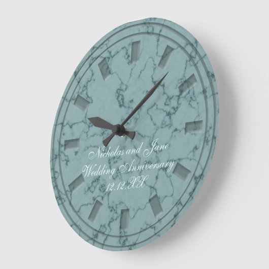 エレガントなターコイズカラーの偽大理石結婚記念時計 ラージ壁時計 (傾斜)