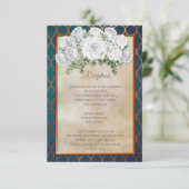 エレガントなターコイズカラーの銅と白の花の結婚式の披露宴 招待状 (スタンド正面)