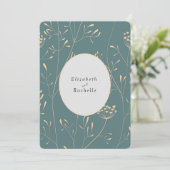 エレガントなターコイズクリームの花と草 招待状 (スタンド正面)