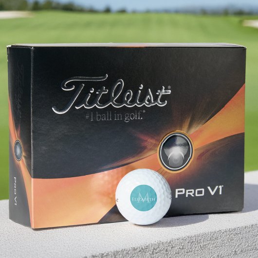 エレガントなターコイズグリーンのモノグラム名前イニシャルを作成する ゴルフボール