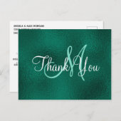 エレガントなターコイズグリーンの偽の箔モノグラム感謝 ポストカード (正面/裏面)