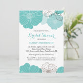 エレガントなターコイズグリーンの花をあしらったおしゃれなブライダルシャワー 招待状 (スタンド正面)