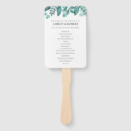 エレガントなターコイズグリーンの葉の結婚式 ハンドファン