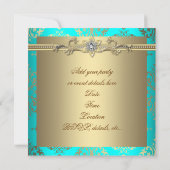 エレガントなターコイズゴールドダマスクパーティー 招待状 (裏面)