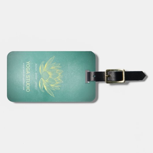 エレガントなターコイズゴールド蓮の葉 ヨガ瞑想指導者 ラゲッジタグ (正面横)