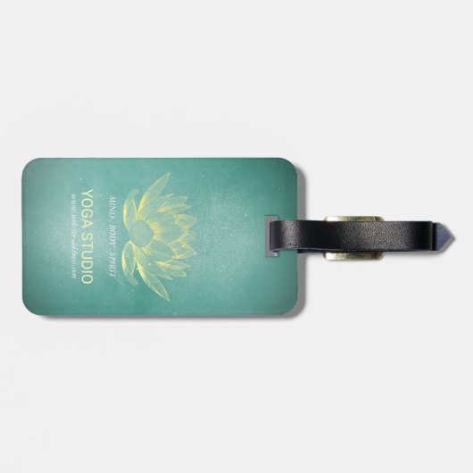 エレガントなターコイズゴールド蓮の葉 ヨガ瞑想指導者 ラゲッジタグ (裏面横)