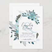 エレガントなターコイズシーグラスブルーの花のアーチのウェディング 招待状 (正面/裏面)