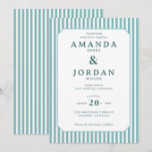 エレガントなターコイズストライプの結婚式招待状 招待状 (正面/裏面)