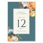 エレガントなターコイズテラコッタ ネイビー ボヘミアンフラワーズ テーブルナンバー (正面)