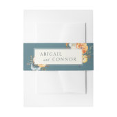 エレガントなターコイズテラコッタ ネイビー ボヘミアンフラワー 招待状ベリーバンド (正面例)