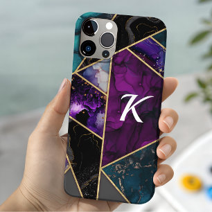 エレガントなターコイズパープルのラメガーリー iPhone 15ケース
