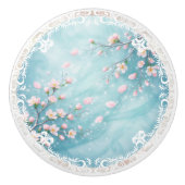 エレガントなターコイズピンクの桜 セラミックノブ (正面)