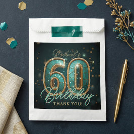 エレガントなターコイズブルーとゴールドの60歳の誕生日パーティーのサンクスギフト フェイバーバッグ