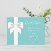 エレガントなターコイズブルーとホワイトのリボン スイートシックスティーン 招待状 (スタンド正面)