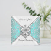 エレガントなターコイズブルーとホワイトの25周年結婚記念日 招待状 (スタンド正面)