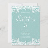 エレガントなターコイズブルーと白のレースのスイート16パーティー 招待状 (正面)