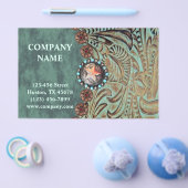 エレガントなターコイズブルーのウェスタンカントリー調のレザー チラシ (シングル)