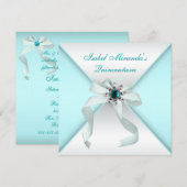 エレガントなターコイズブルーのキンセアニエラパーティー 招待状 (正面/裏面)