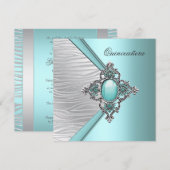 エレガントなターコイズブルーのキンセアニエラ 招待状 (正面/裏面)