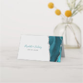 エレガントなターコイズブルーのシルバーアゲート結婚式 プレイスカード (裏面)