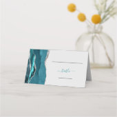エレガントなターコイズブルーのシルバーアゲート結婚式 プレイスカード (正面)