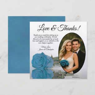 エレガントなターコイズブルーのバラと楕円形の写真の結婚式 サンキューカード
