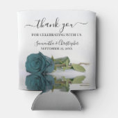 エレガントなターコイズブルーのローズウェディングサンクス 缶クーラー (裏面)