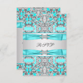 エレガントなターコイズブルーの出欠確認 出欠カード (正面/裏面)