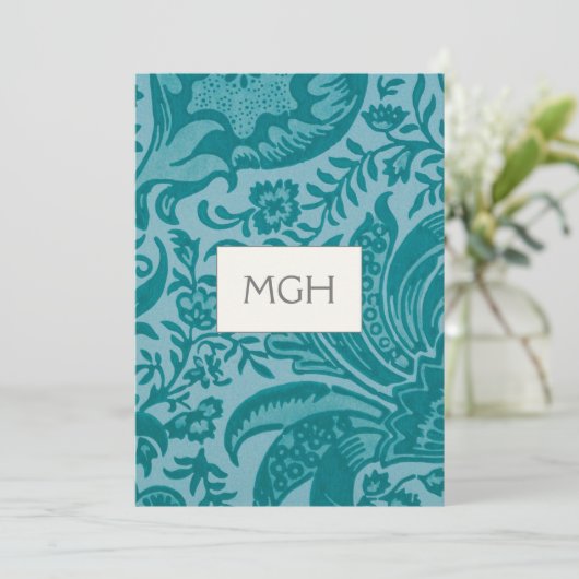 エレガントなターコイズブルーの植物学モノグラム サンキューカード (スタンド正面)