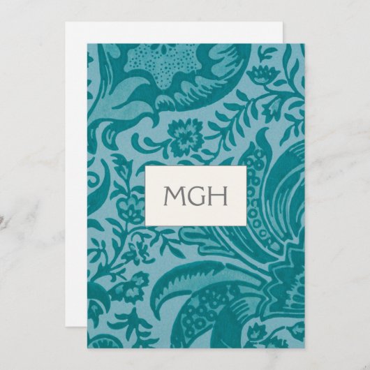 エレガントなターコイズブルーの植物学モノグラム サンキューカード (正面/裏面)