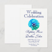 エレガントなターコイズブルーの花のデイジー 招待状 (正面/裏面)