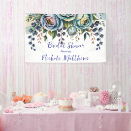 エレガントなターコイズブルーの花のブライダルシャワー 横断幕
