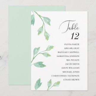 エレガントなターコイズブルーの葉。結婚式の座席表 招待状
